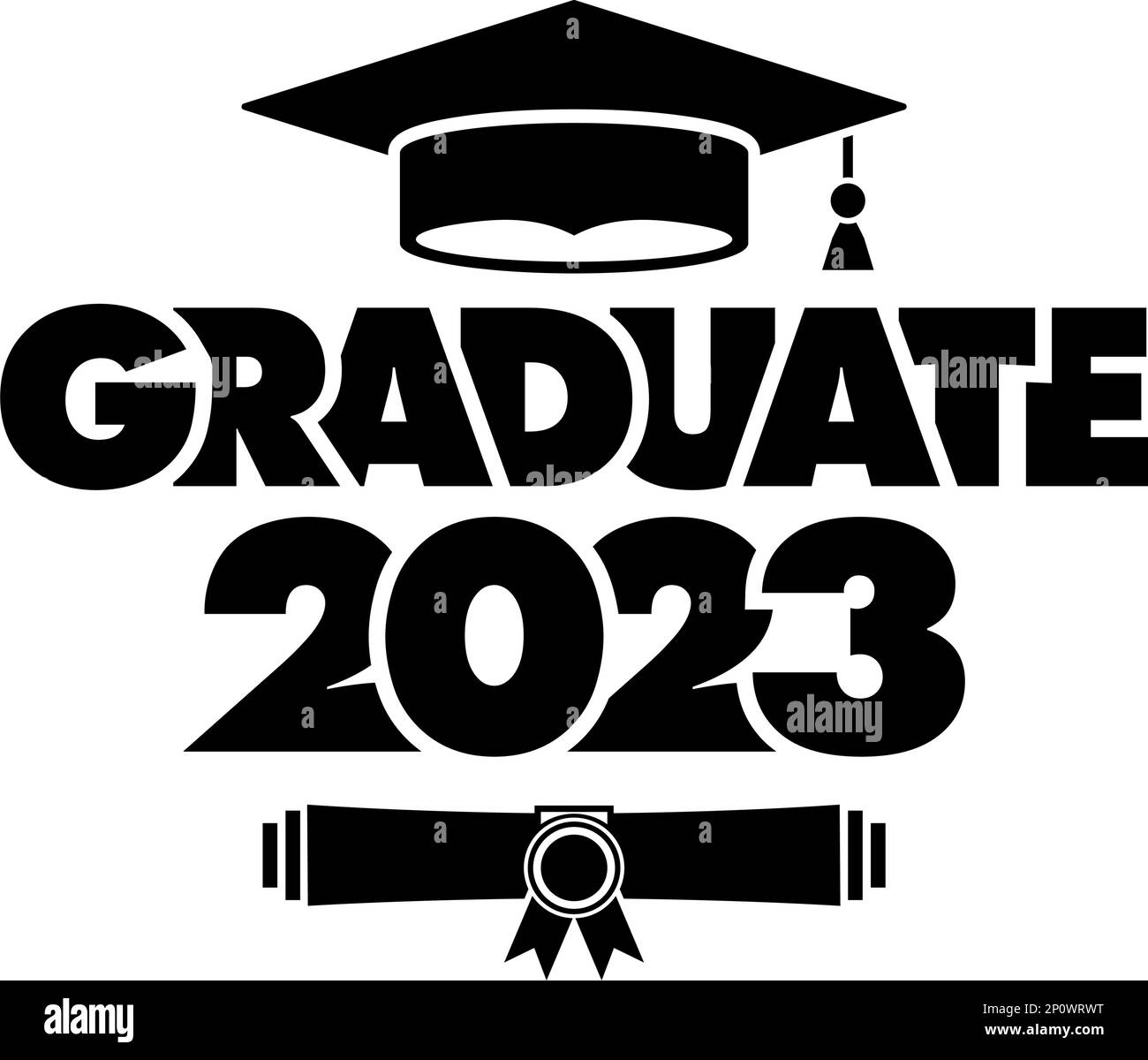 2023 class congrats graduates. The concept of decorate congratulation for school graduates. Design for t-shirt, flyer, invitation, greeting card. Illu Stock Vector