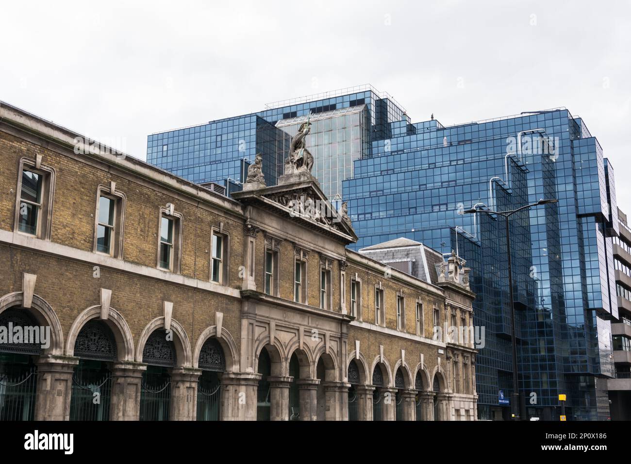 Statue of Britannia and pediment on top of the Old Billingsgate Market