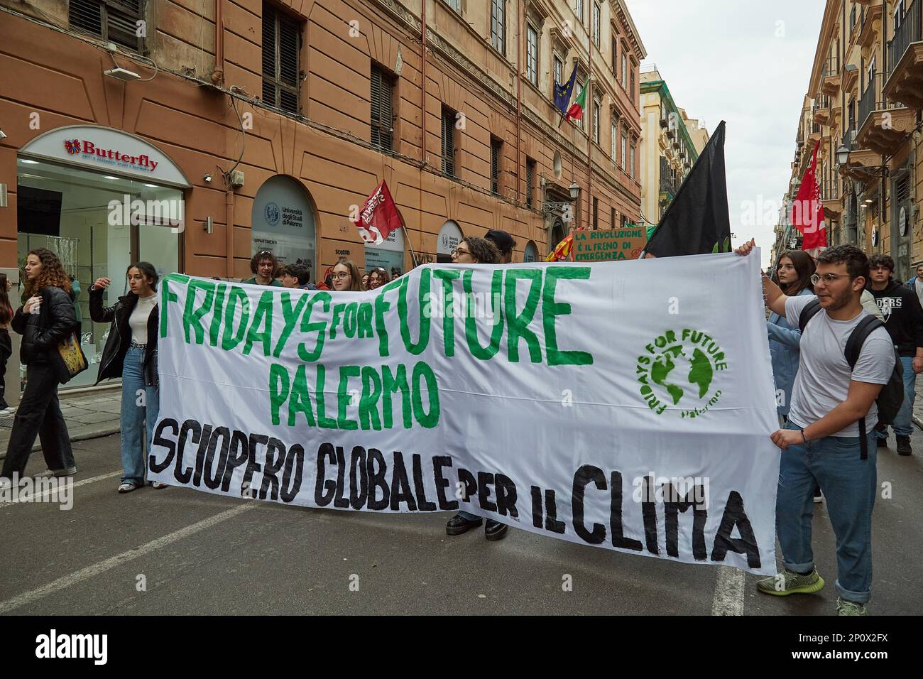 Palermo, Sicily, Italy. 3rd Mar, 2023. Friday for Future, global movement striking from school to demand immediate climate action, moves through the centre of the city. (Credit Image: © Victoria Herranz/ZUMA Press Wire) EDITORIAL USAGE ONLY! Not for Commercial USAGE! Stock Photo