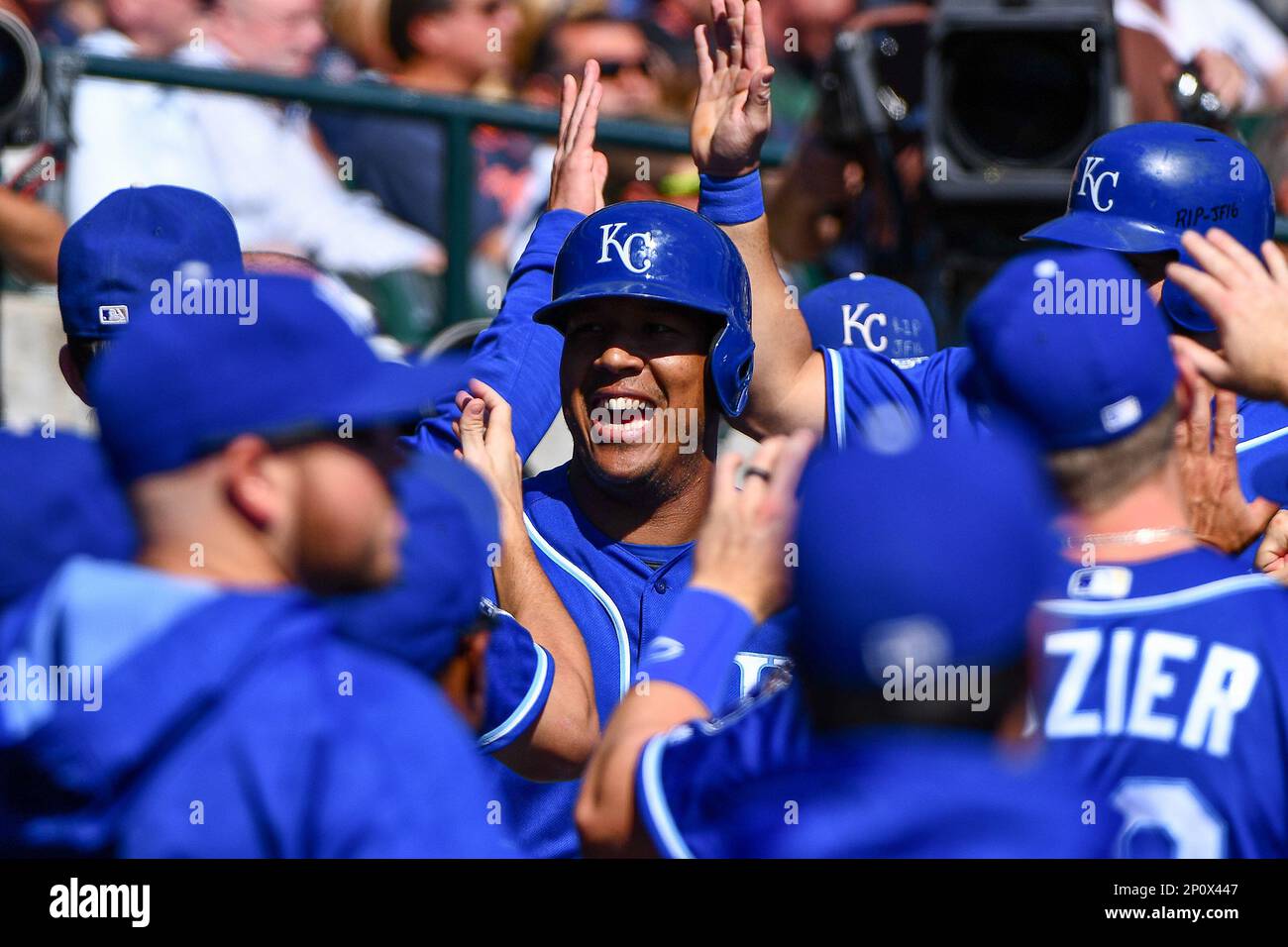 Catcher Salvador Perez of the Kansas City Royals celebrates while