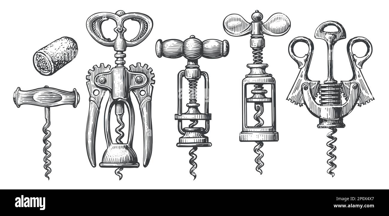 Wine opener and cork, Corkscrew for wine bottle, set. Winery concept