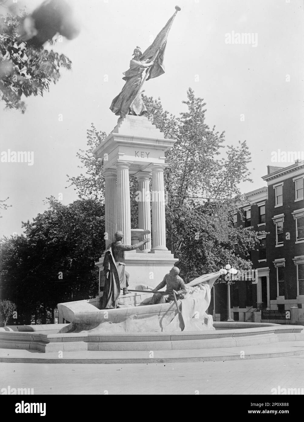 Francis Scott Key Monument in Baltimore, 1914. US lawyer, author and poet Francis Scott Key wrote the lyrics for &quot;The Star-Spangled Banner&quot;. Monument designed by Antonin Merci&#xe9;. Stock Photo