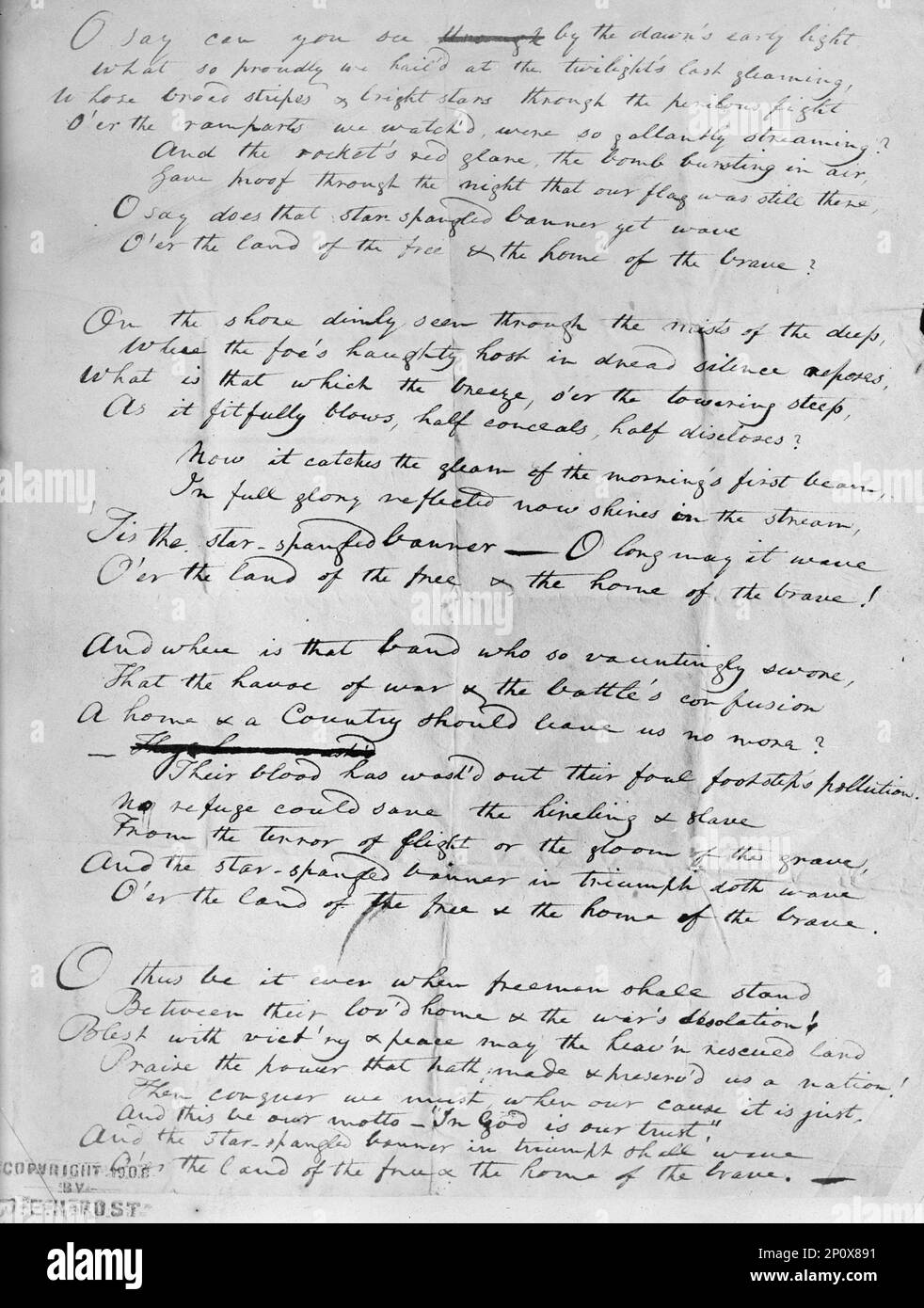 Francis Scott Key, Original Manuscript of 'Star Spangled Banner', 1914. US lawyer, author and poet Francis Scott Key wrote the lyrics for &quot;The Star-Spangled Banner&quot;. Stock Photo