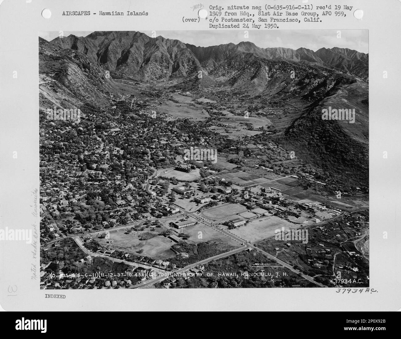 Hawaii Honolulu through University of Hawaii, Aerial Photograph Stock