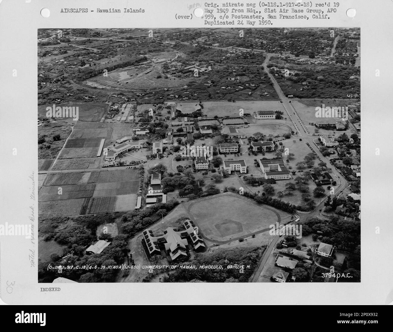 Hawaii Honolulu through University of Hawaii, Aerial Photograph Stock