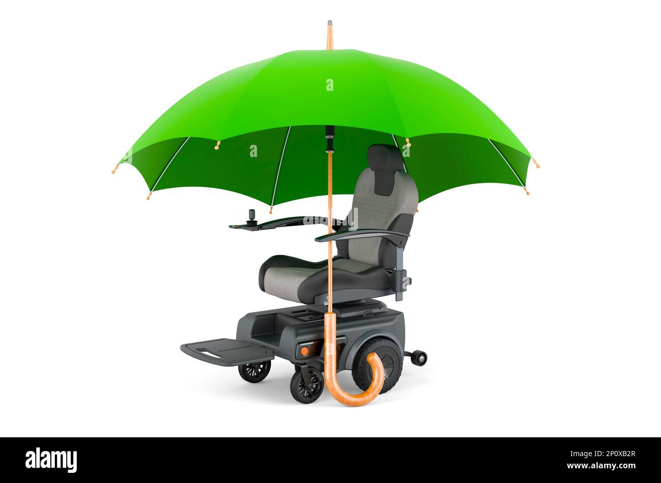 Indoor Powerchair, Electric Wheelchair under umbrella, 3D rendering