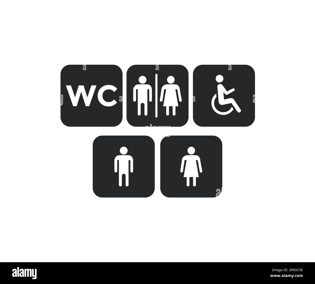 Bathroom symbol. WC symbols set. Toilet icon. WC signs, toilet signs, bathroom symbol. Bathroom, WC icons, toilet men women, disabled vector design. Stock Vector