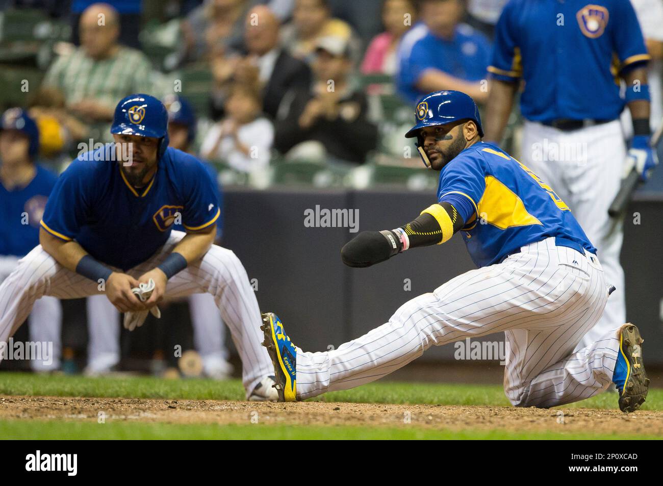05 August 2016: Milwaukee Brewers Shortstop Orlando Arcia (3) gets his  first MLB hit and RBI single [10779] during a game between Milwaukee Brewers  and the Arizona Diamondbacks at Chase field. (Photo