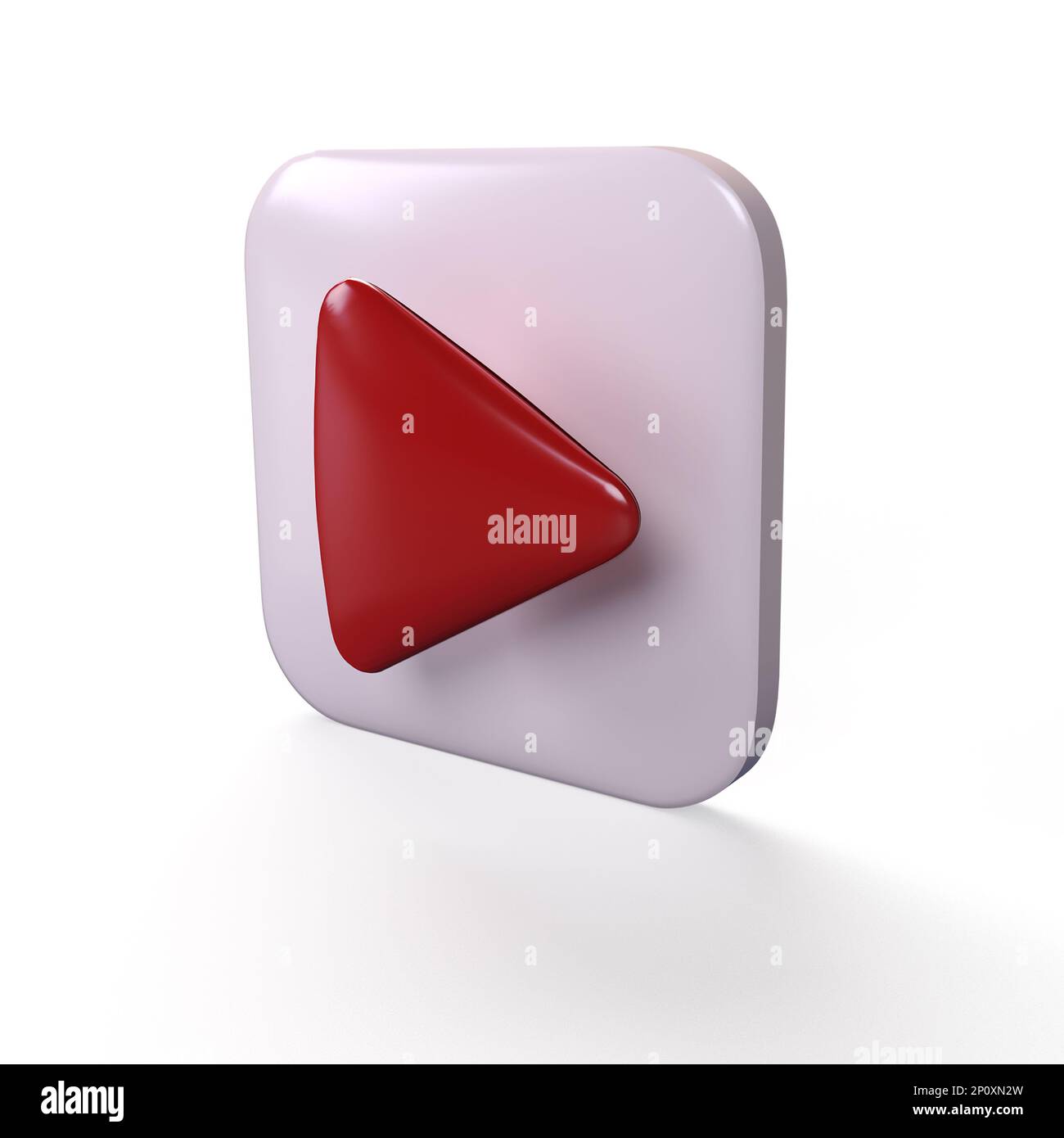 3D icon render social media red play video with shaddow on white ...