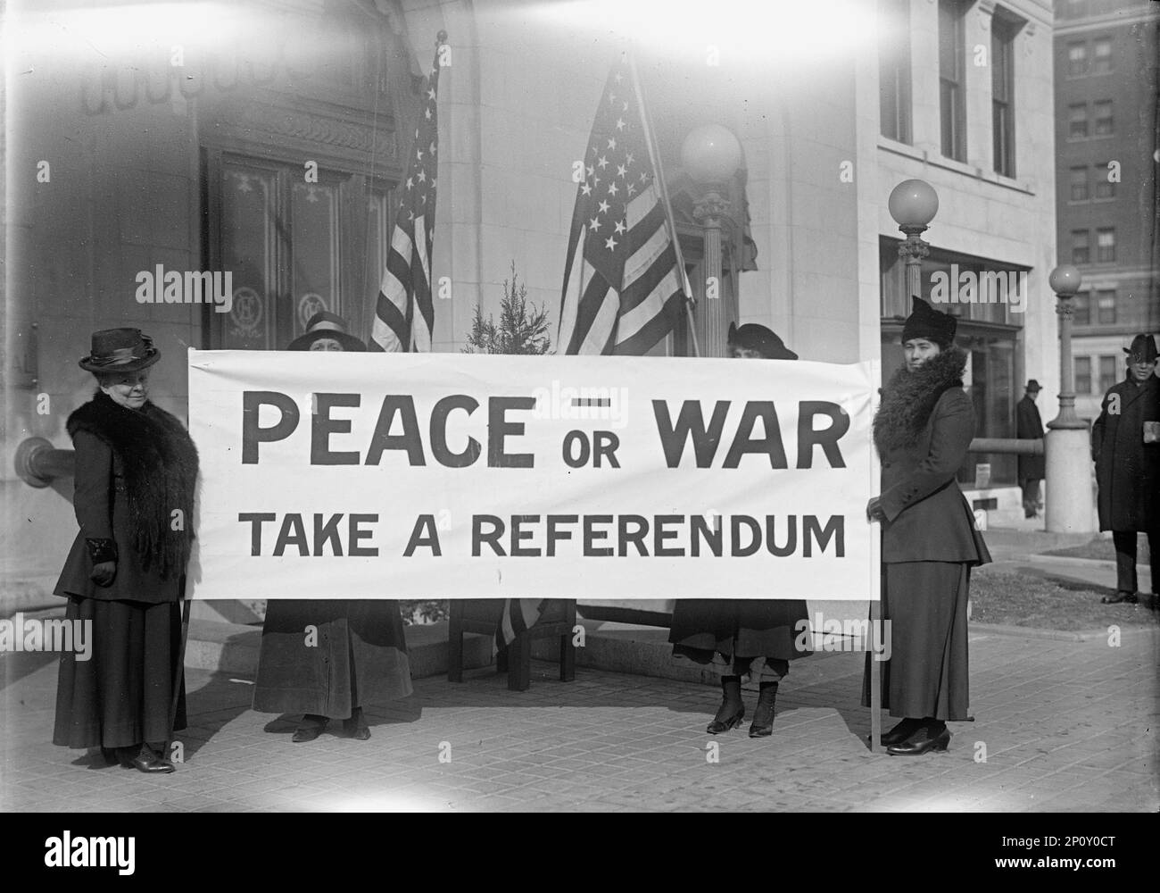 Pacifists, 1917. Women with banner reading: 'Peace or War - Take a Referendum'. Stock Photo