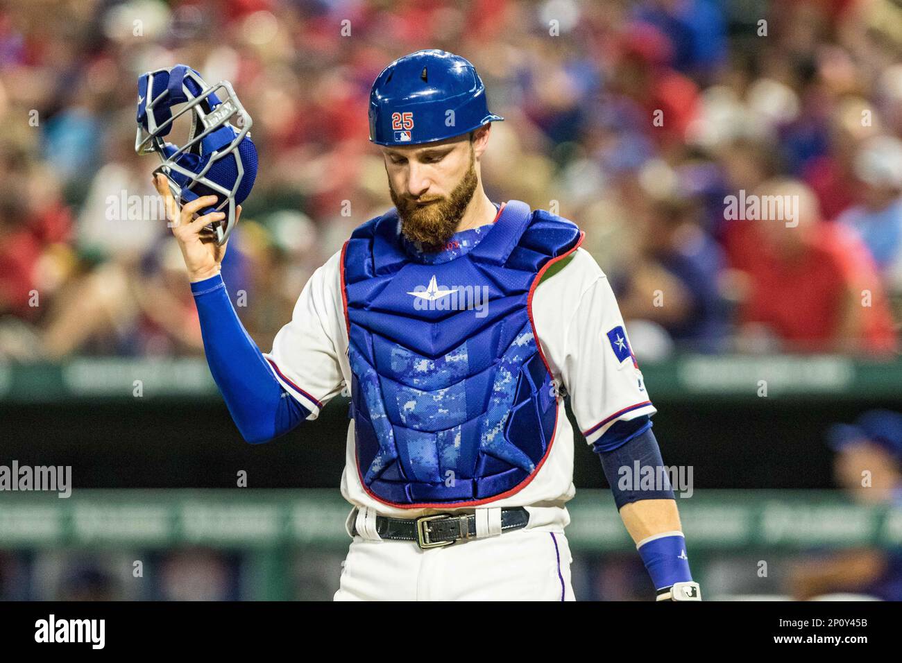 17 SEP 2016 Texas Rangers catcher Jonathan Lucroy 25 looks at