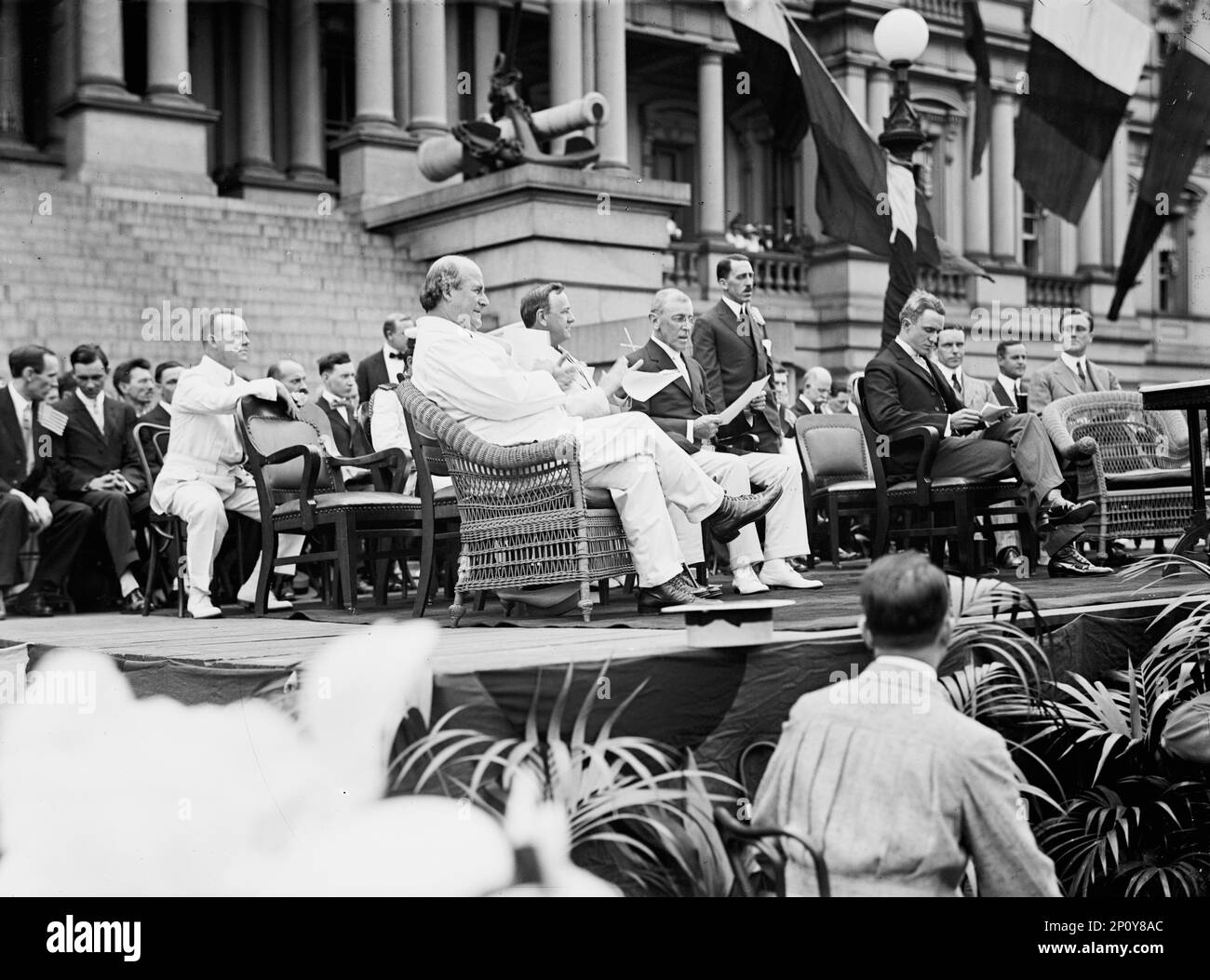 William Jennings Bryan, Josephus Daniels, President Woodrow Wilson, Franklin Delano Roosevelt, Flag Day, Washington DC, 1914. Stock Photo