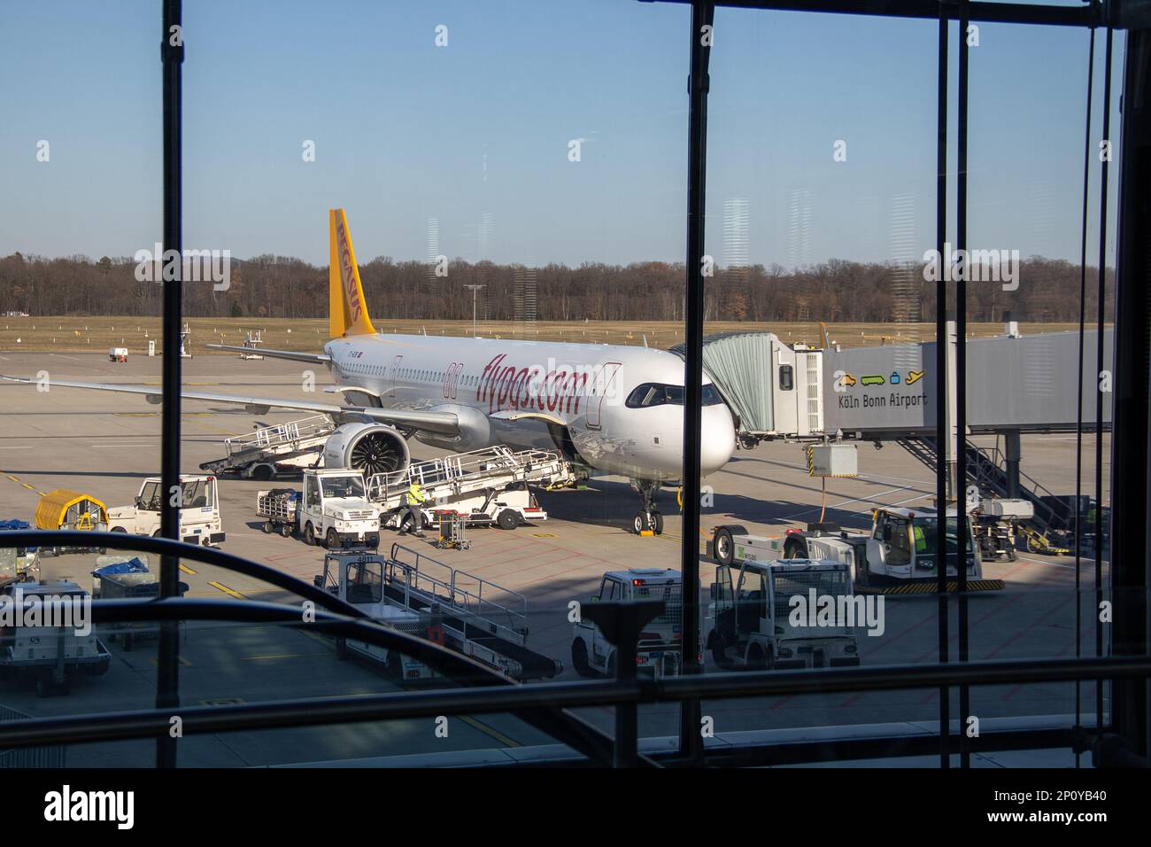 Pegasus plane at Koln/Bonn Airport. Credit: Sinai Noor / Alamy Stock Photo Stock Photo