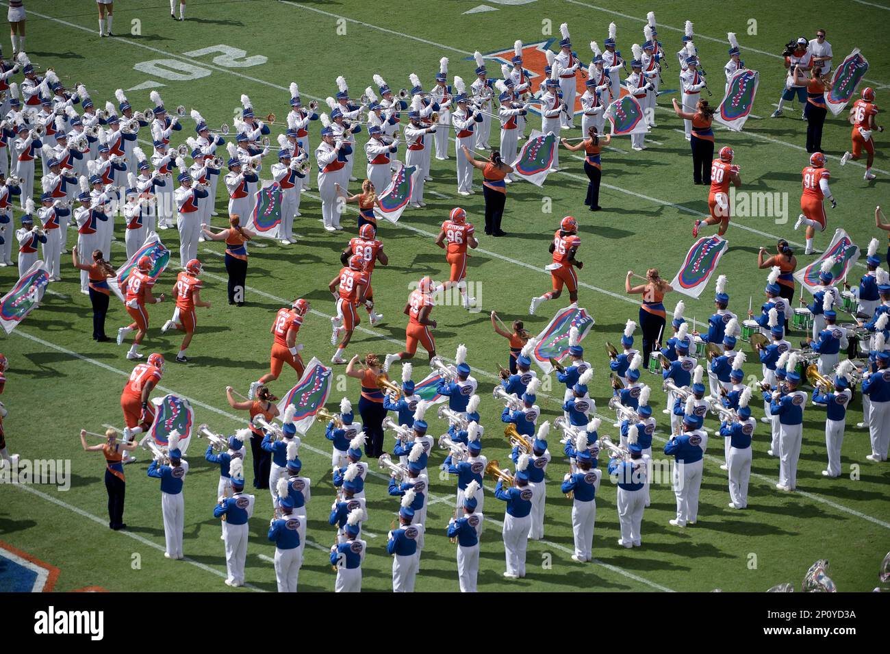 The Florida players run onto the field before the start of the first