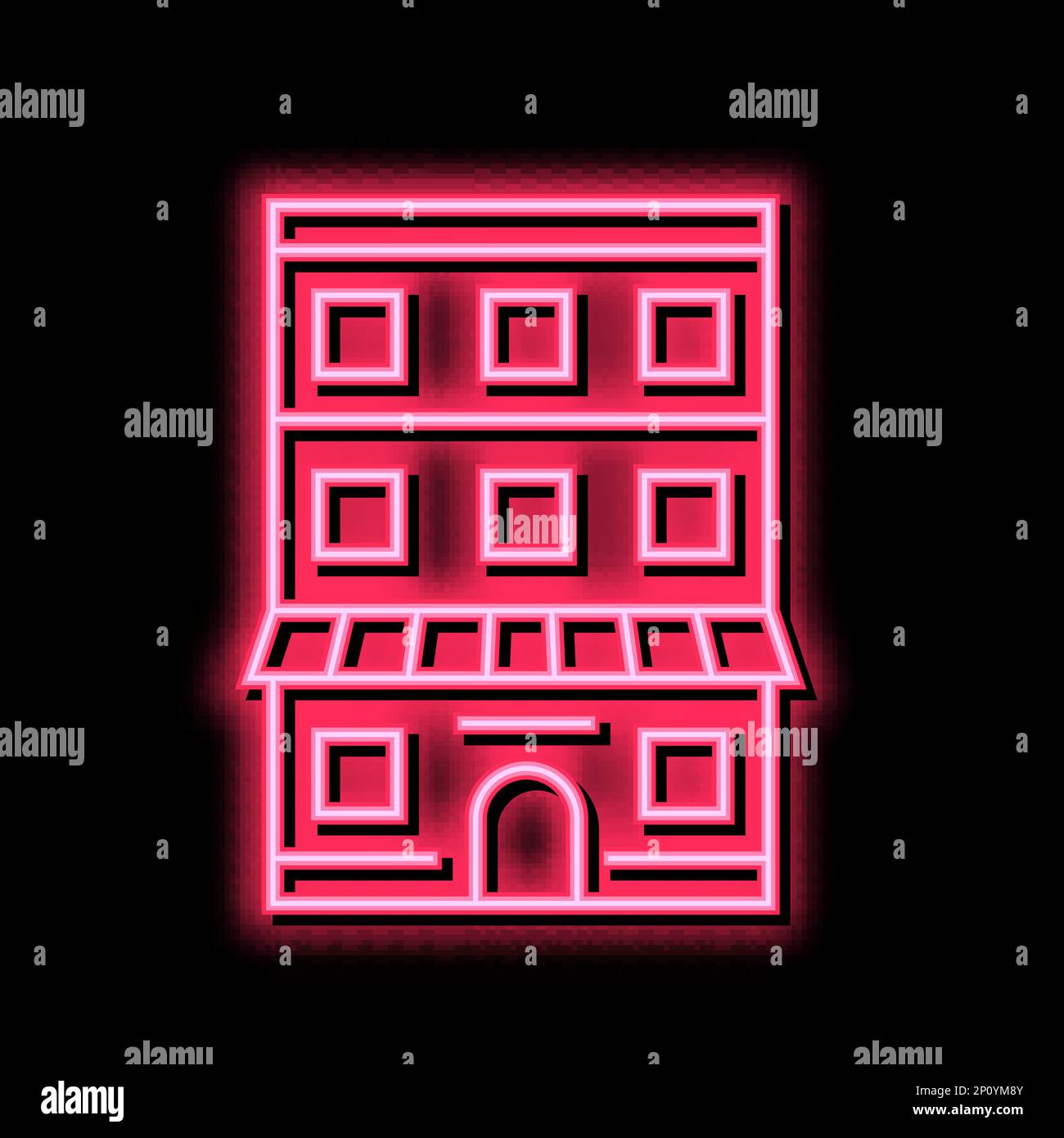 house with apartment building neon glow icon illustration Stock Vector ...