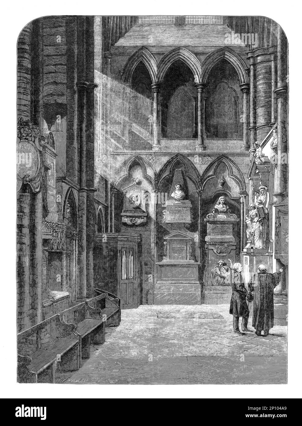 A drawing from 1860 of Poet's Corner and tombs in Westminster Abbey, London, England. Stock Photo