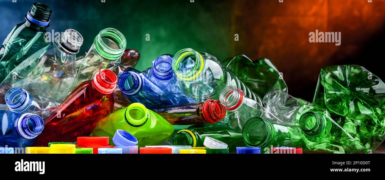 Empty colored drink bottles. Recyclable plastic waste Stock Photo Alamy