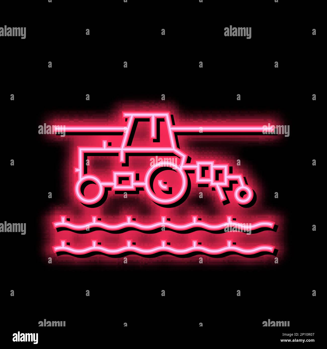 tractor cultivating field neon glow icon illustration Stock Vector ...