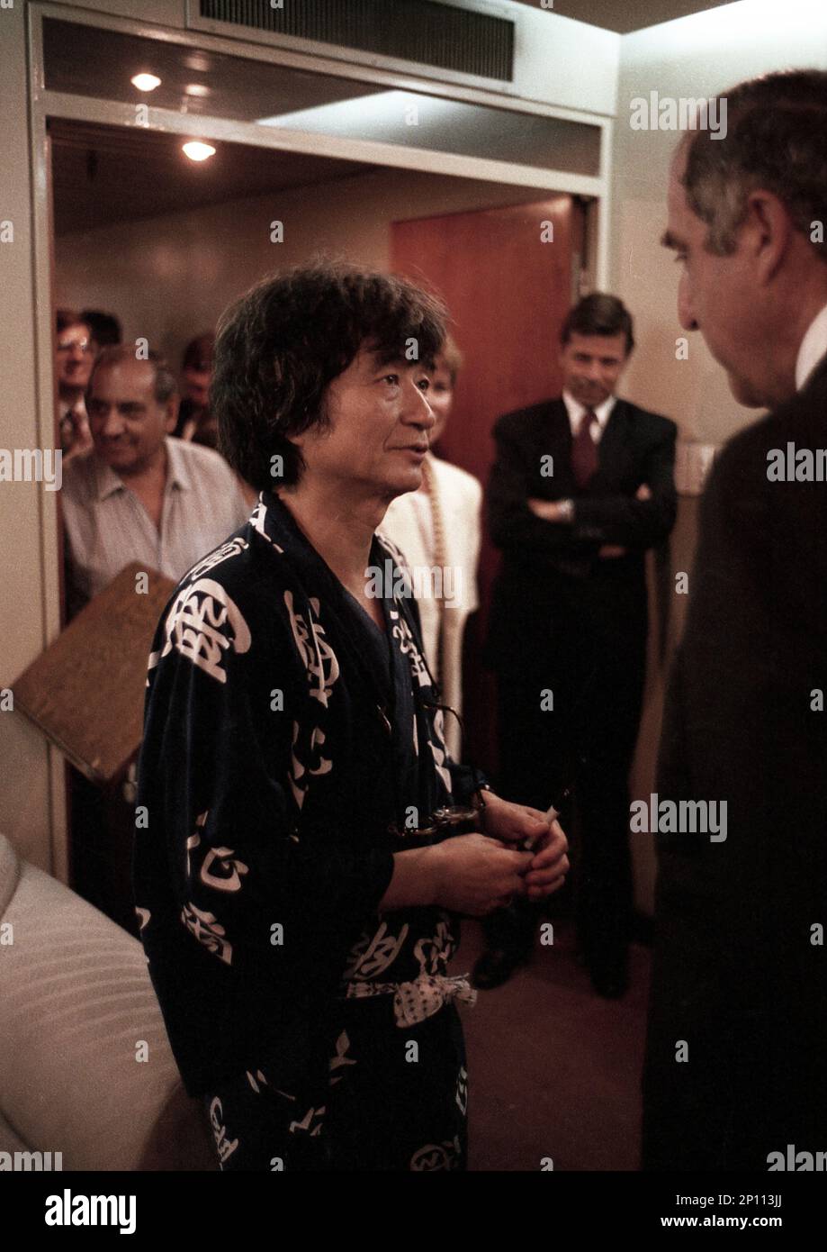 Japanese conductor Seiji Ozawa during a rehearsal with the Boston Symphony Orchestra at the Buenos Aires Teatro Colón, Argentina, October 22nd, 1992 Stock Photo