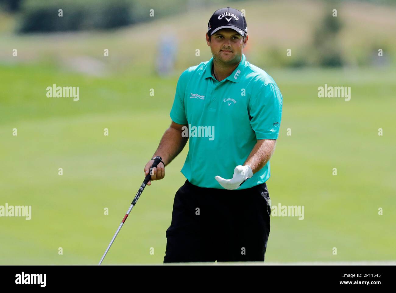 02 September 2016: Patrick Reed reacts to chipping the ball into the ...