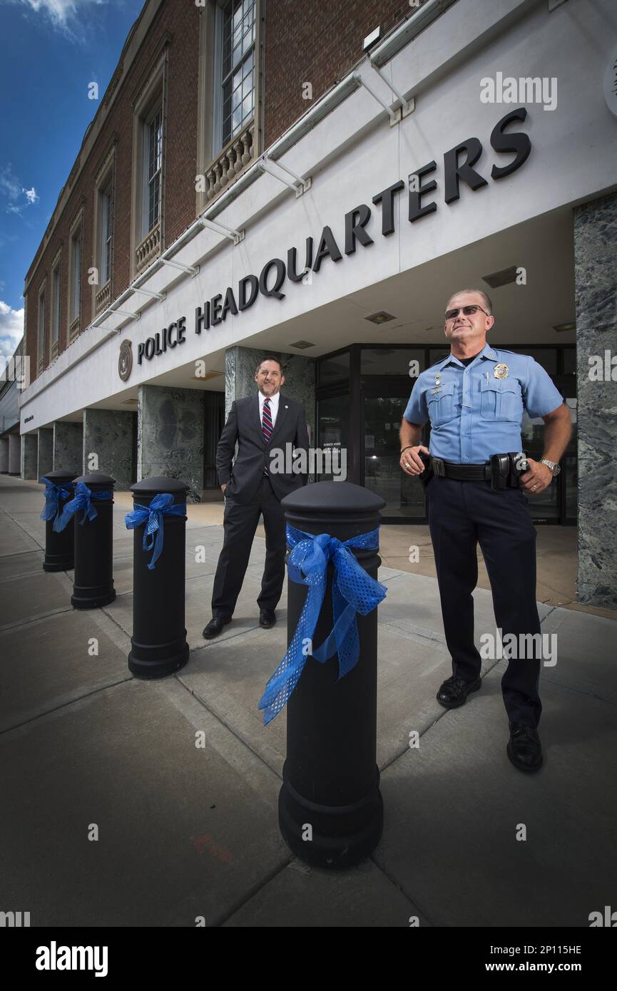 In Aug. 2016, blue ribbons in support of the police department adorn