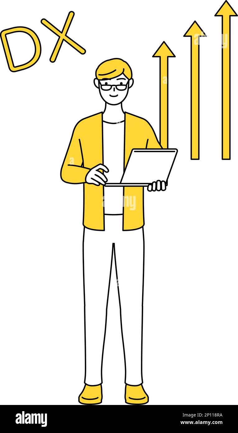 Image of DX, A casually dressed young man who has successfully improved his business Stock Vector