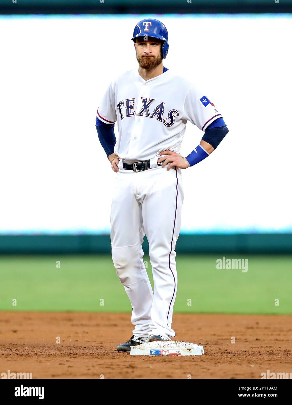 30 AUG 2016 Texas Rangers catcher Jonathan Lucroy stands at second