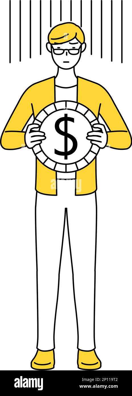 A casually dressed young man, an image of exchange loss or dollar depreciation Stock Vector