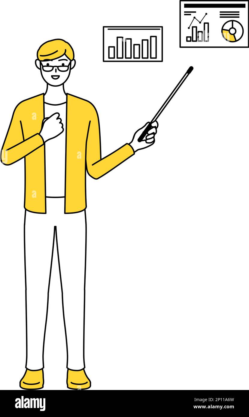 A casually dressed young man analyzing a performance graph Stock Vector ...