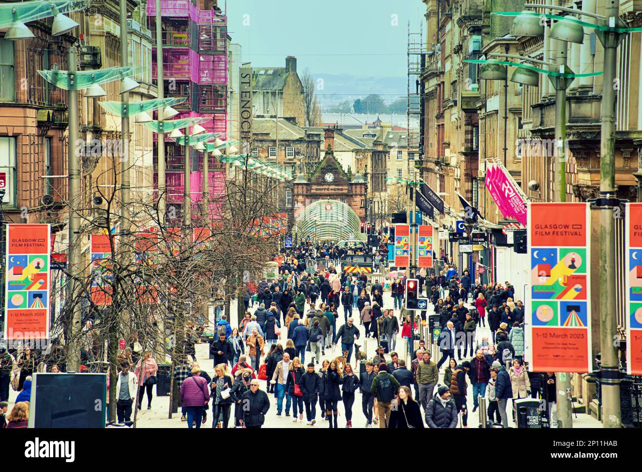 Glasgow, Scotland, UK  3rd March, 2023. UK Weather. Cloudy day and the spring like weather saw people take to the streets as life returned to the city centre after winter. Buchanan street the style mile of scotland is busy with shoppers. Credit Gerard Ferry/Alamy Live News Stock Photo