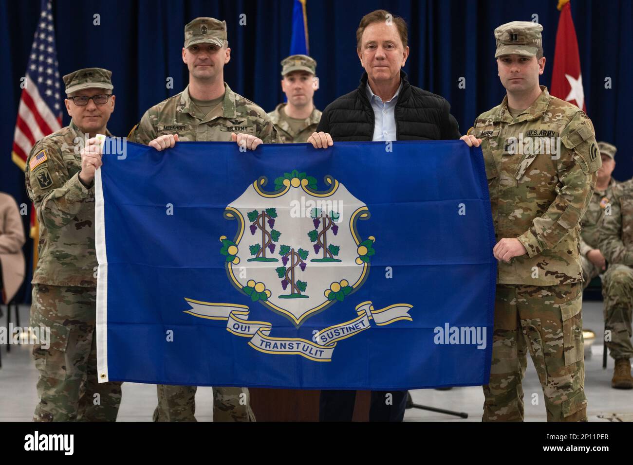 U.S. Army Maj. Gen. Francis Evon, left, the Connecticut Adjutant