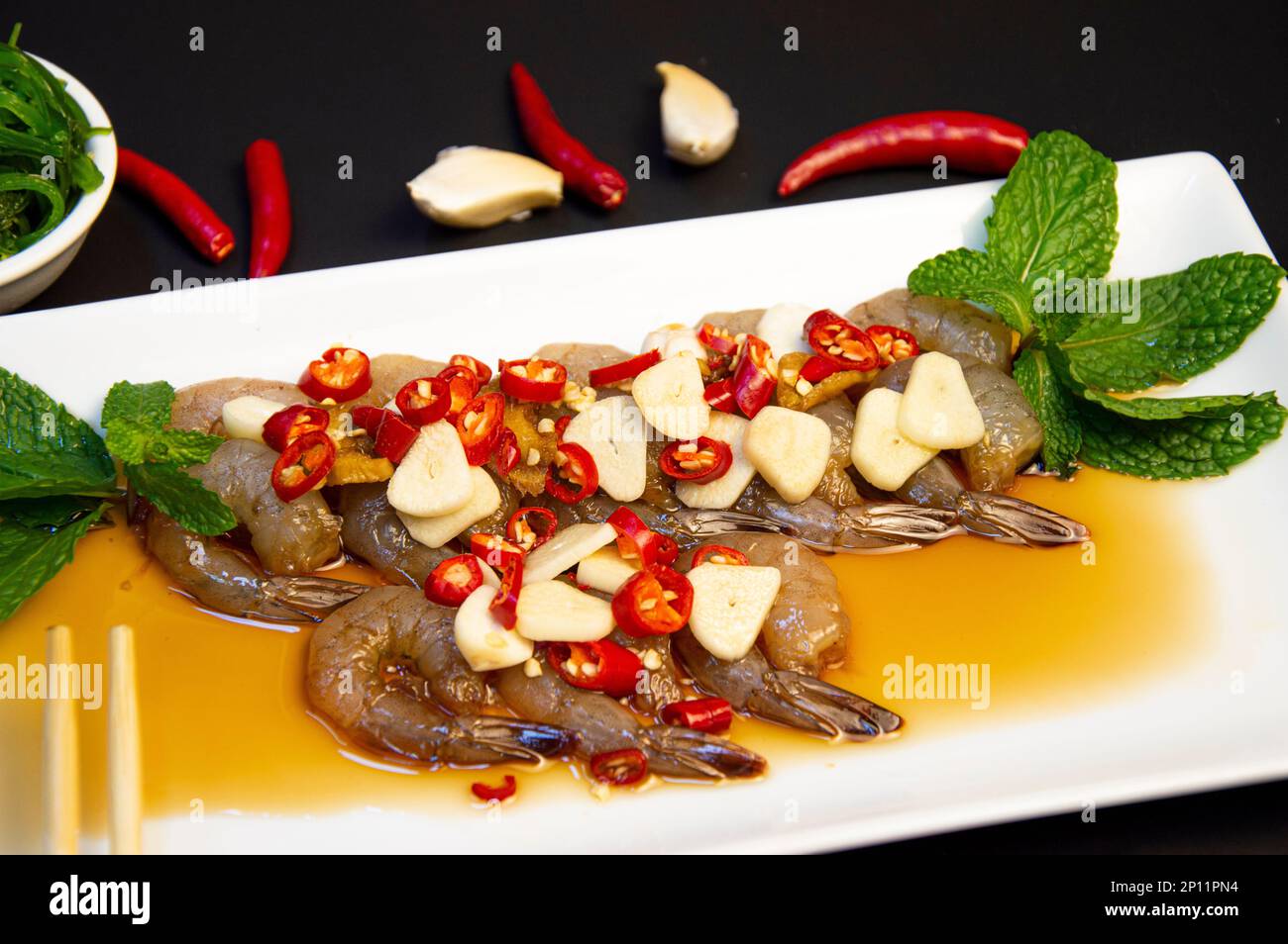 Pickled Shrimp with Korean Sauce, Seafood Dipping Sauce, Asian Fusion