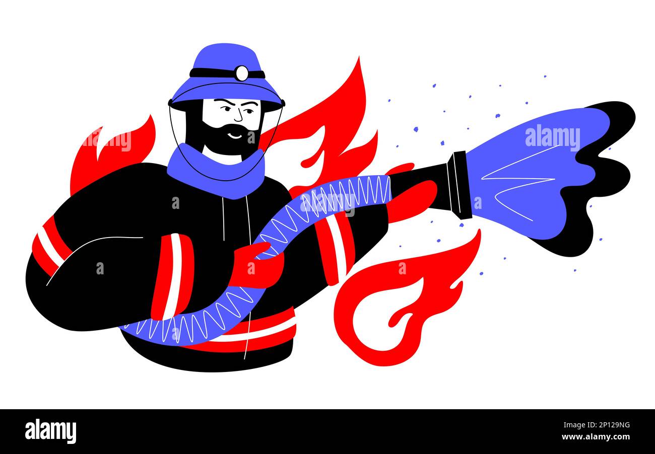 Fireman puts out the flame - colorful flat design style illustration ...
