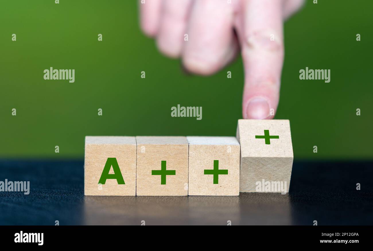 Symbol for the European Union energy label. Cubes form the expression 'A+++' which stands for the highest level of energy efficiency. Stock Photo