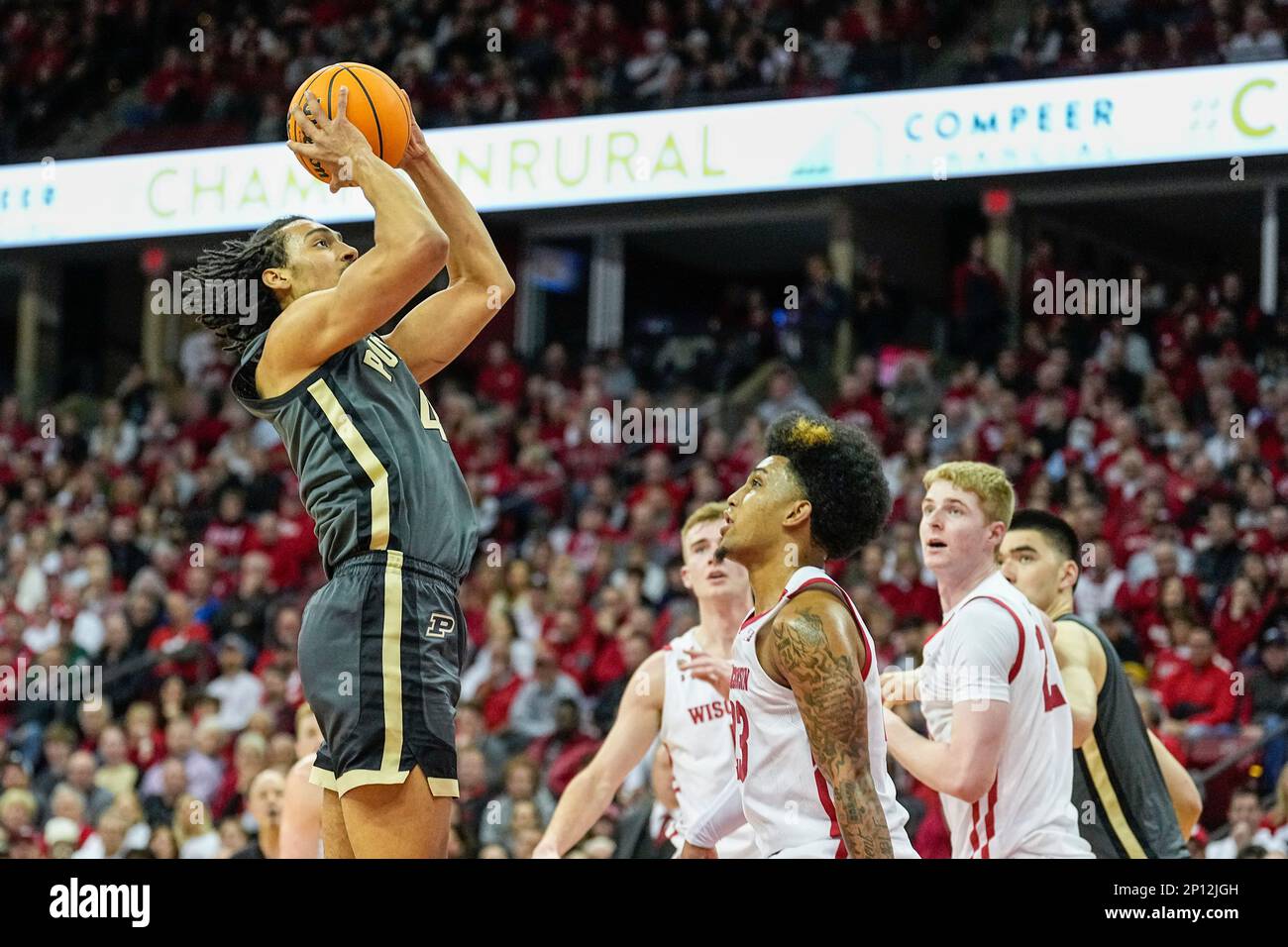 Purdue's Trey Kaufman-Renn (4) against Wisconsin's Chucky Hepburn (23