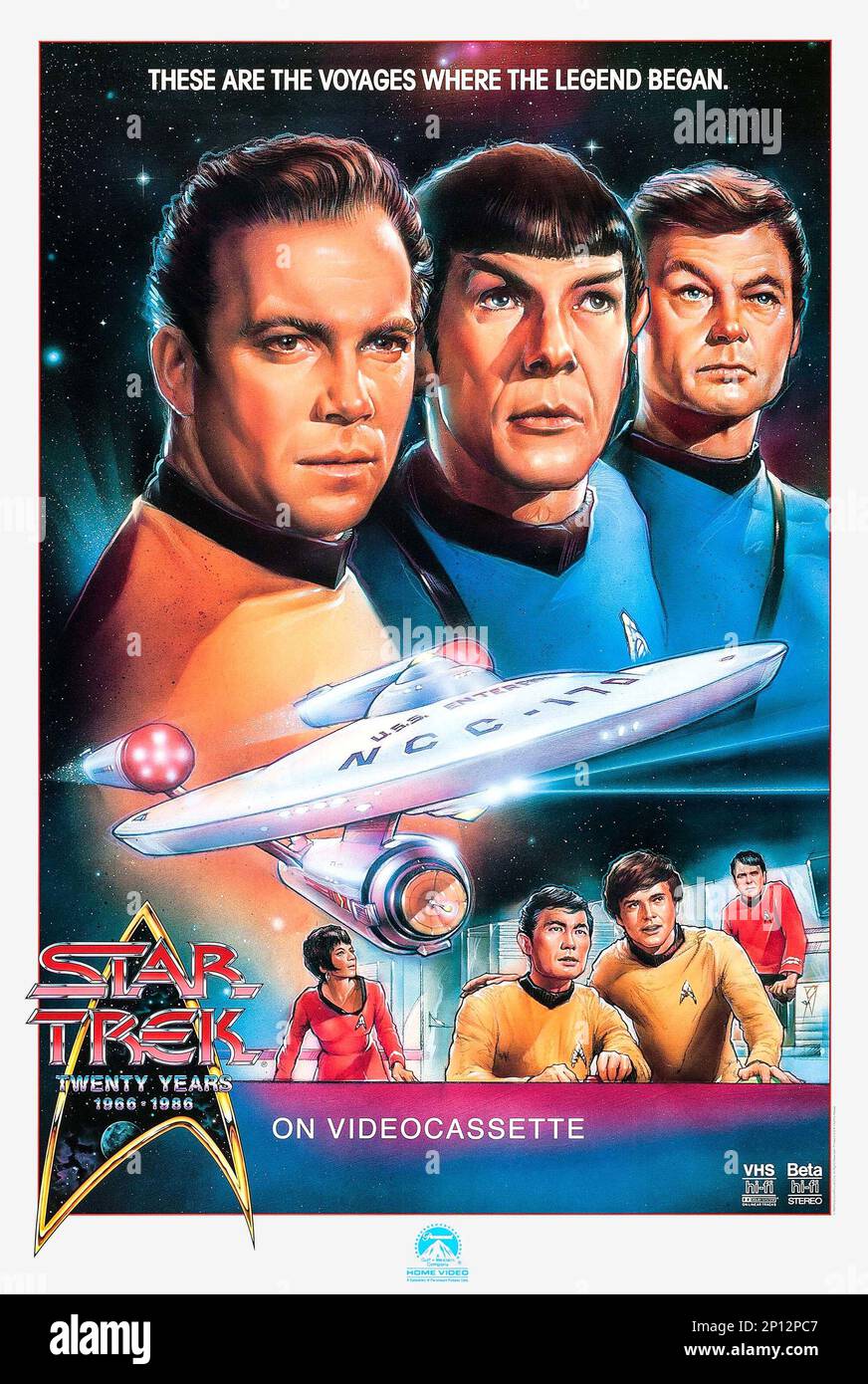 Star Trek poster  William Shatner, Leonard Nimoy & DeForest Kelley Stock Photo