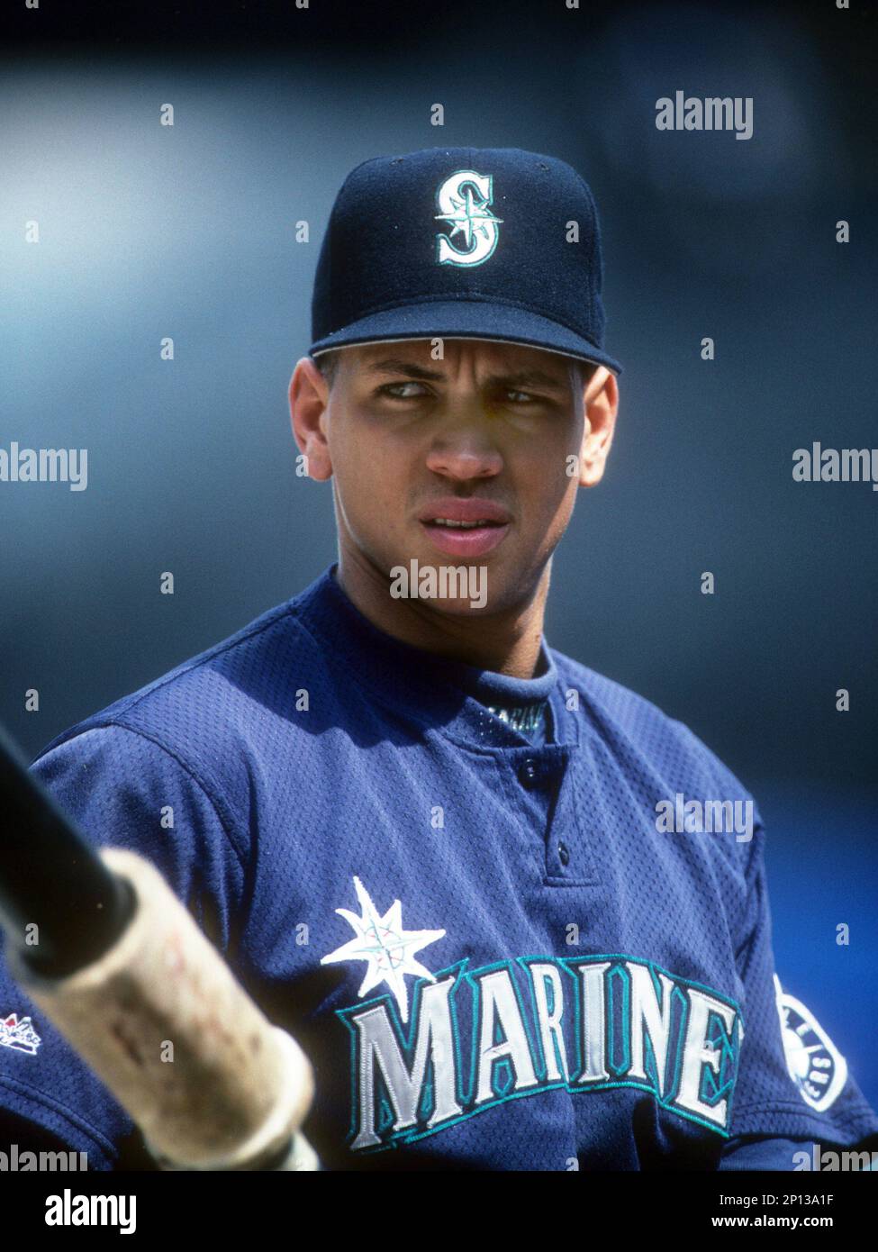 Infielder Alex Rodriguez of the Seattle Mariners sets to bat. (Al