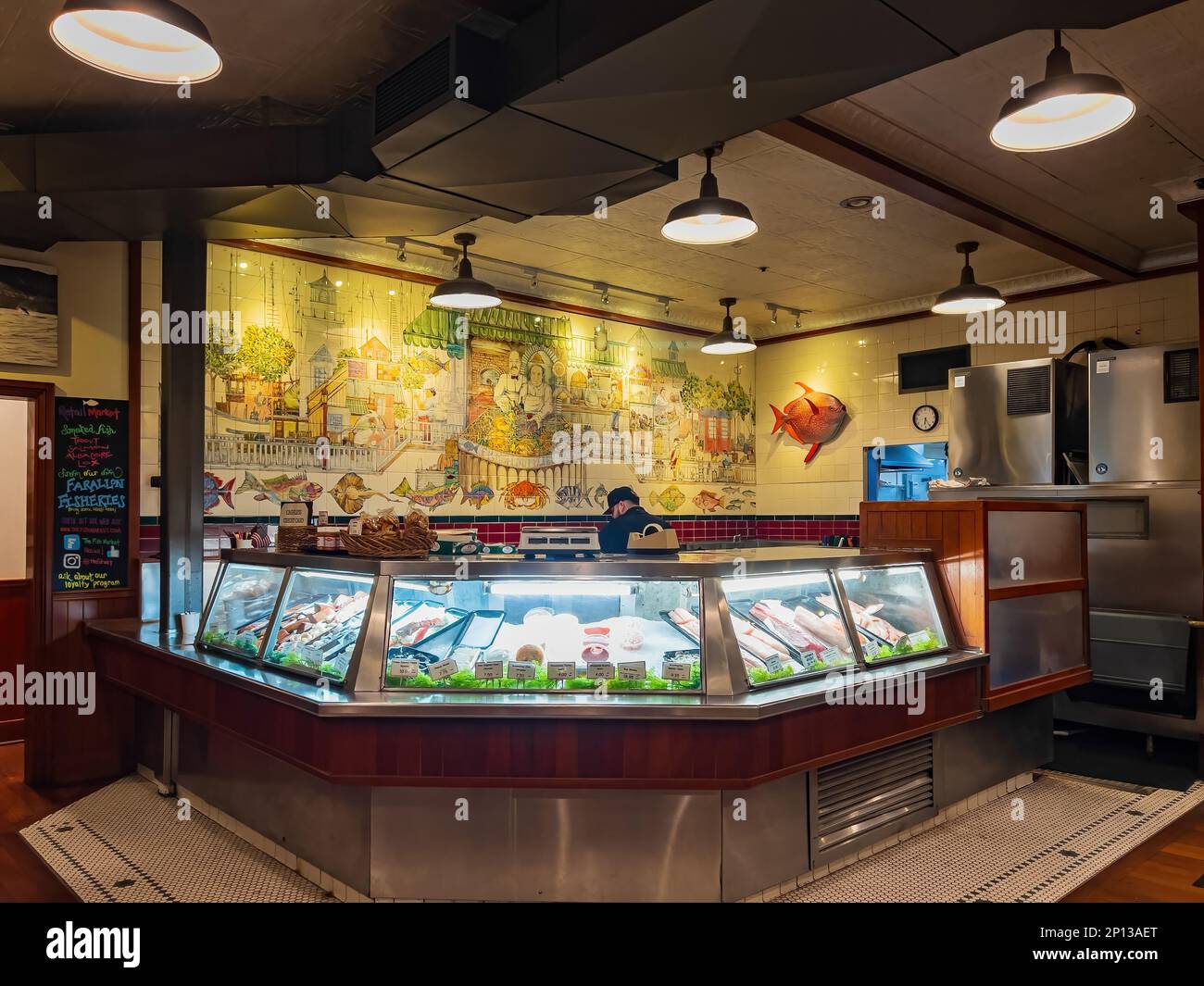 San Diego, FEB 24 2023 Interior view of a restaurant with many raw