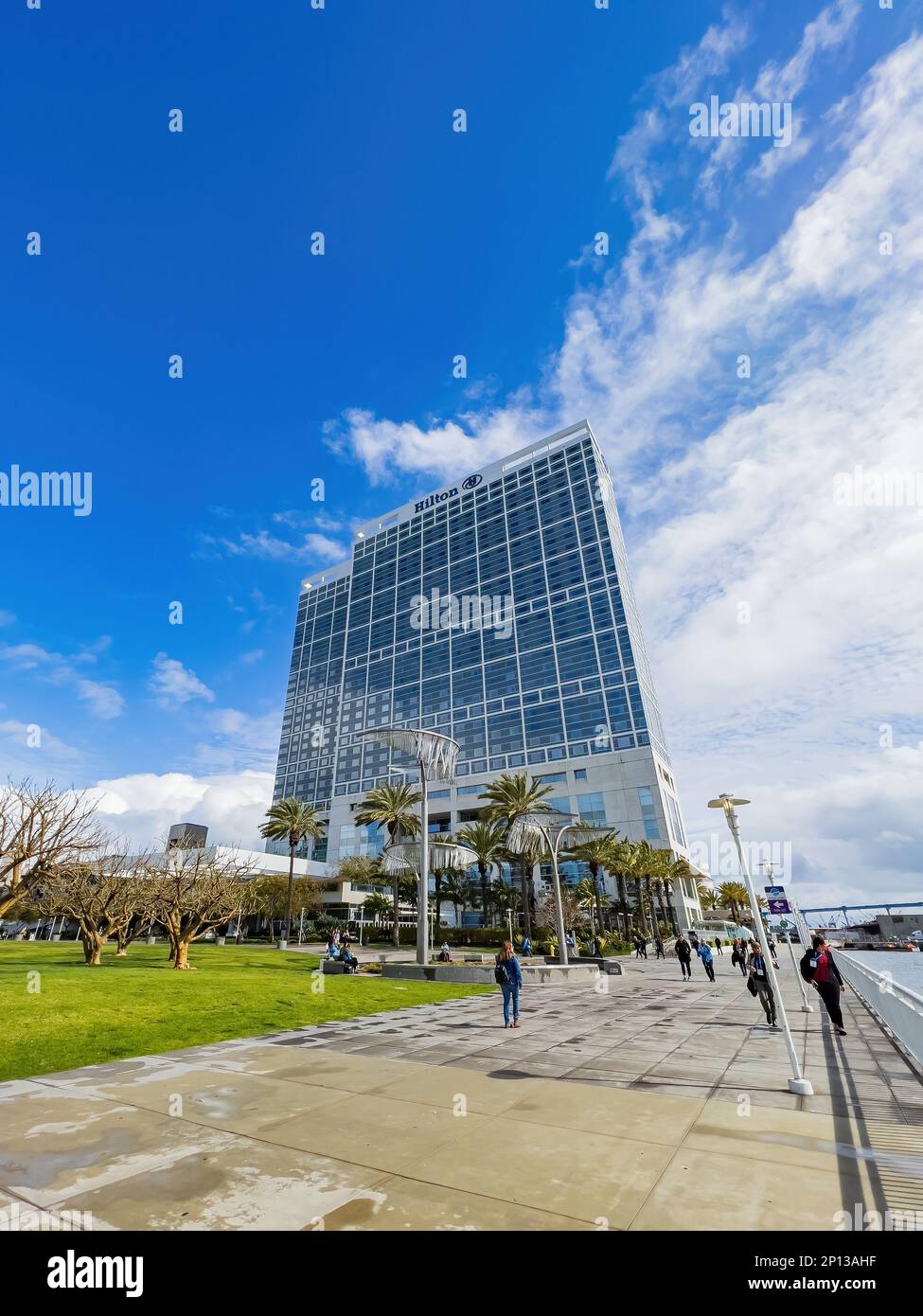 San Diego, FEB 23 2023 - Sunny view of the Hilton hotel Stock Photo