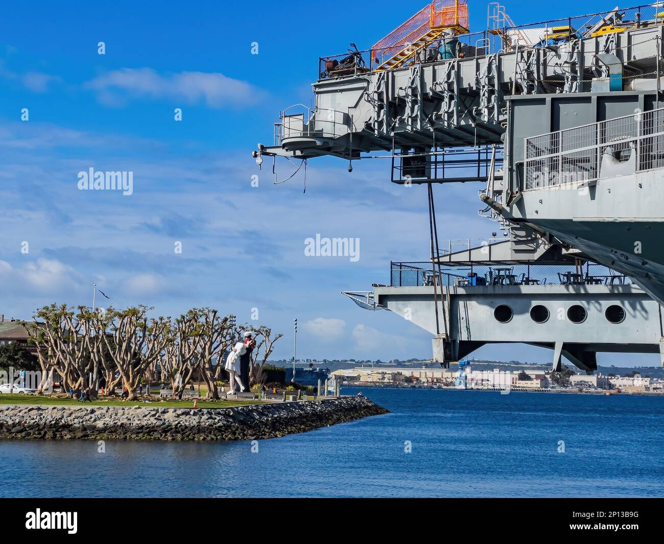 San Diego, FEB 24 2023 Sunny view of the USS Midway Museum and The