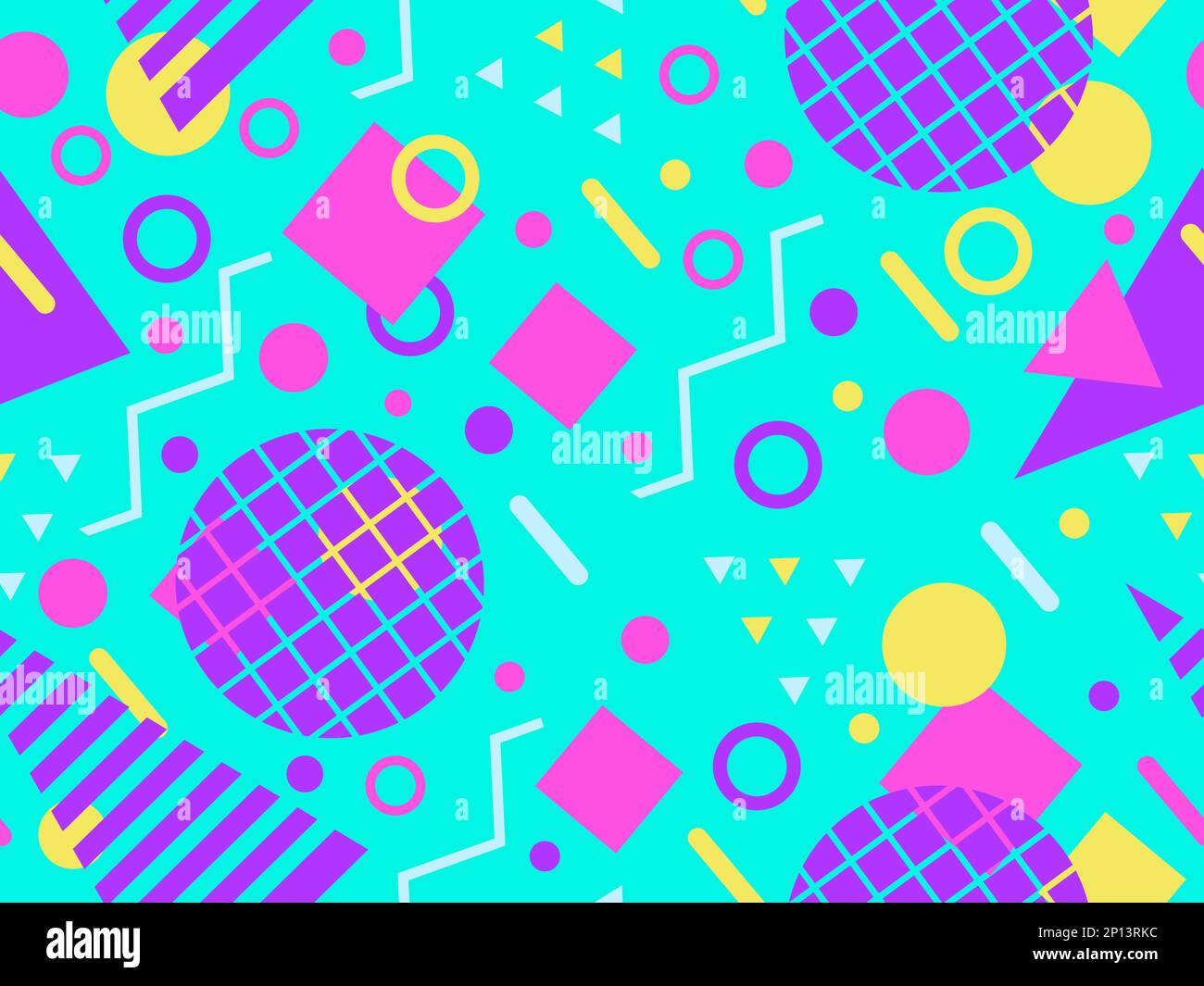 Memphis seamless pattern with geometric shapes in 80s style. Colorful geometric pattern. Design of promotional products, wrapping paper and printing. Stock Vector