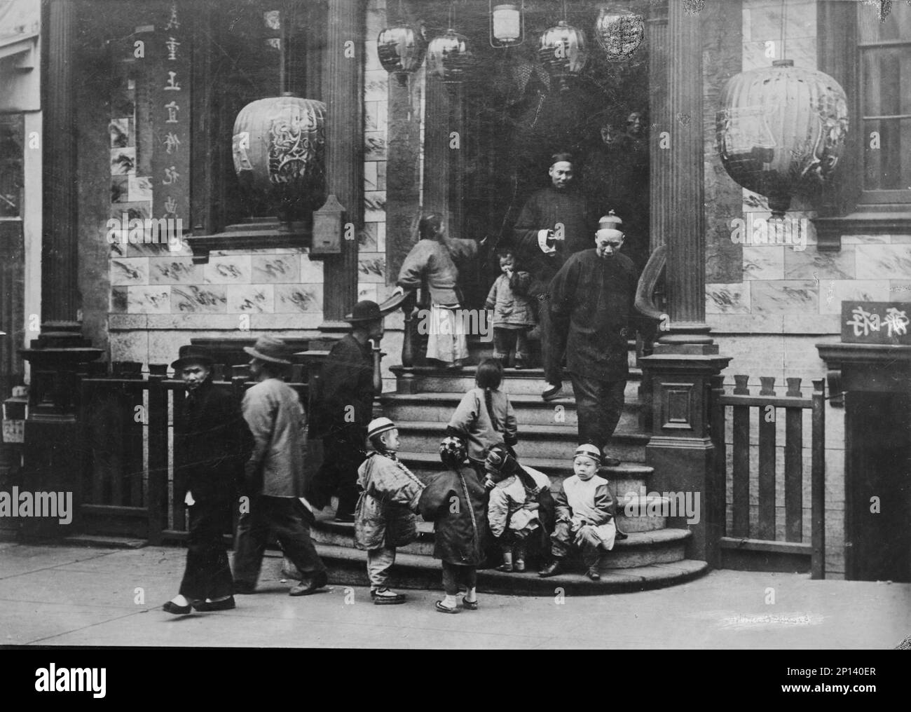 In front of the Joss House, Chinatown, San Francisco, between 1896 and 1906. Stock Photo