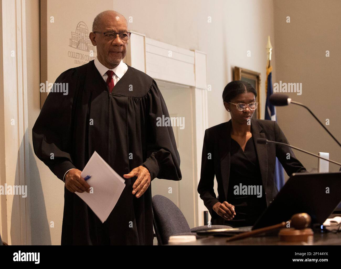 Judge Clifton Newman walks in during Alex Murdaugh's sentencing at the