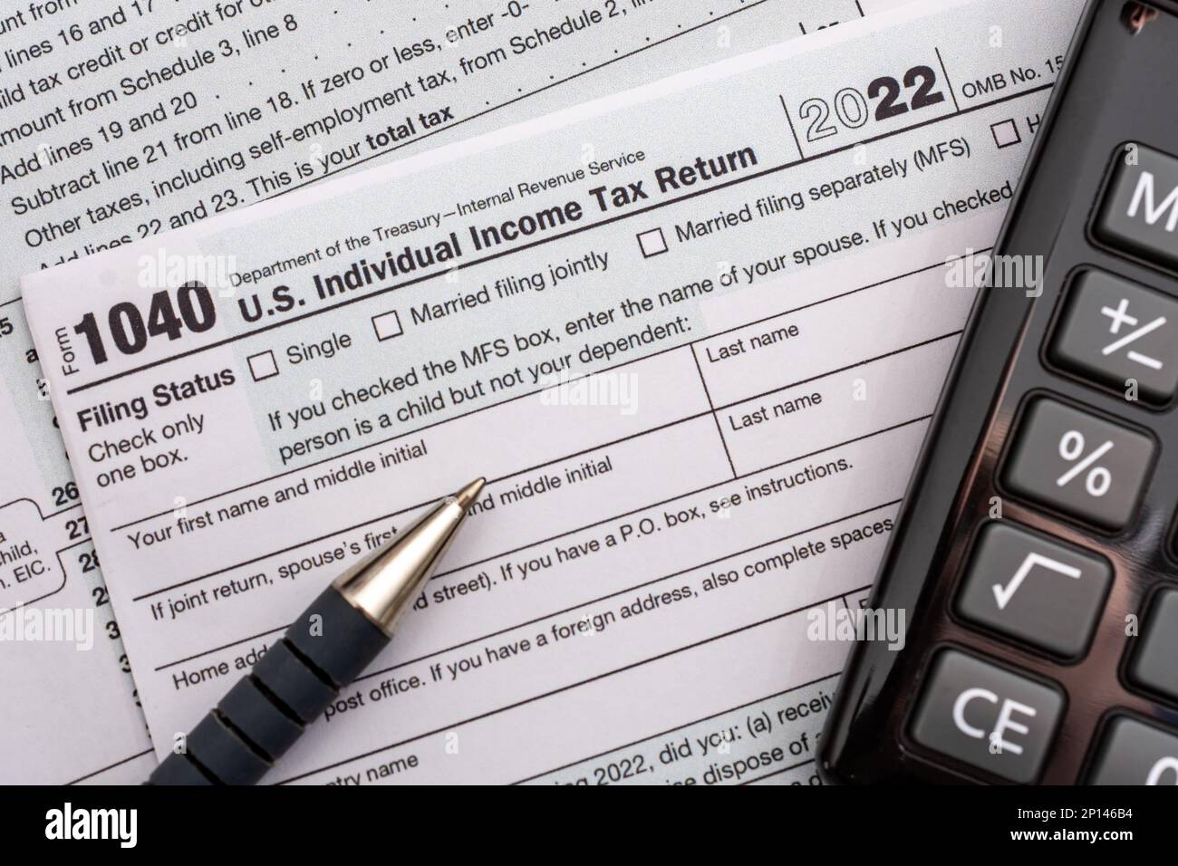 US individual tax return document. People have to complete the