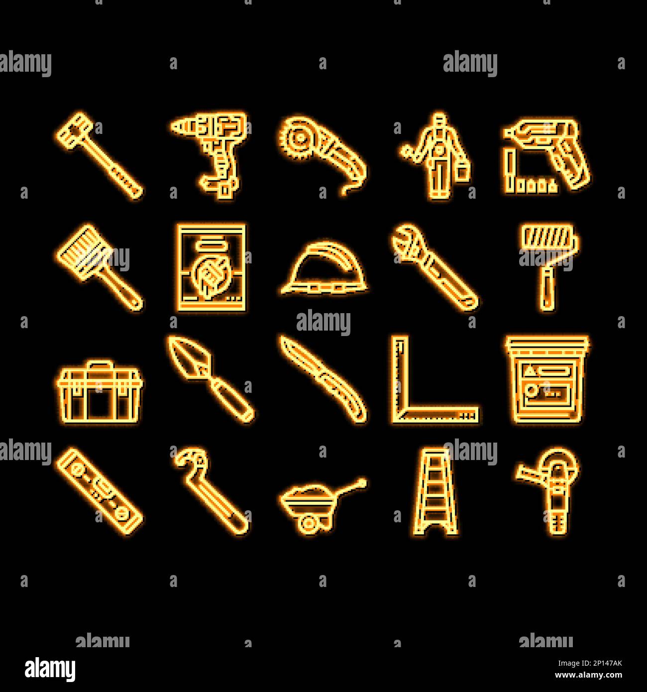 building tool hammer repair drill neon glow icon illustration Stock ...