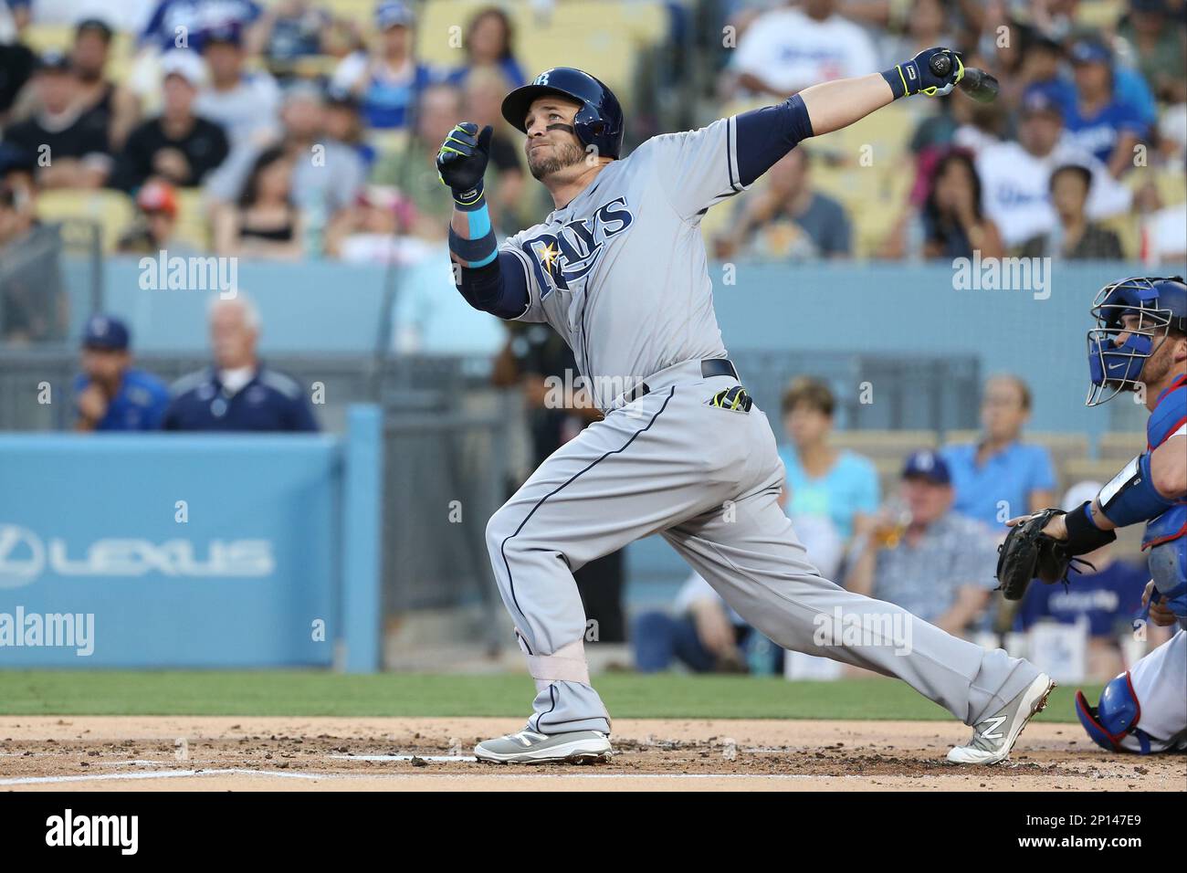 July 27, 2016 Tampa Bay Rays first baseman Steve Pearce 28 watches his ground rule double in