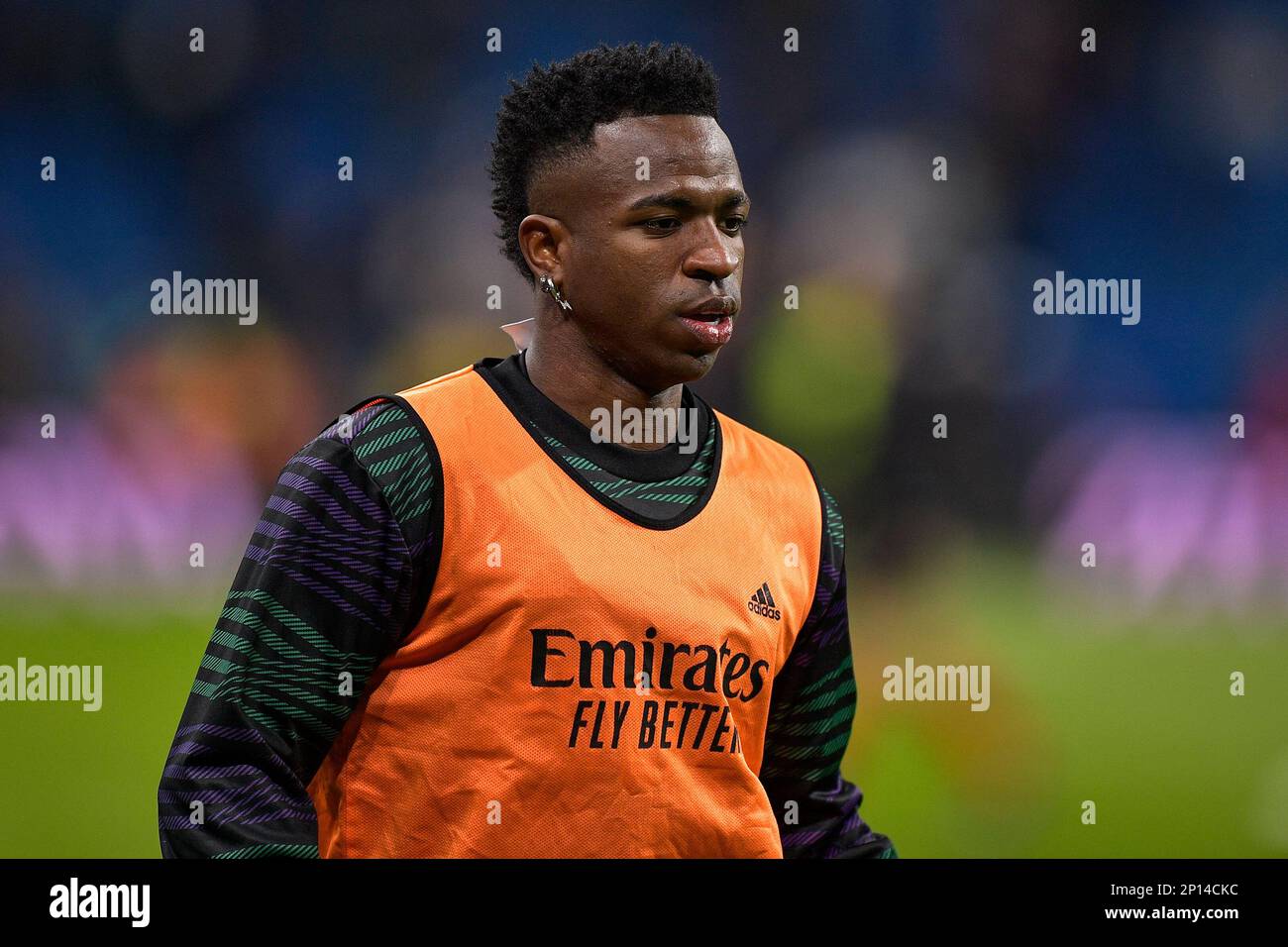 MADRID, SPAIN - MARCH 2: Vinicius Junior of Real Madrid prior to the Semi Final Leg One - Copa Del Rey match between Real Madrid CF and FC Barcelona at the Estadio Santiago Bernabeu on March 2, 2023 in Madrid, Spain (Photo by Pablo Morano/BSR Agency) Stock Photo