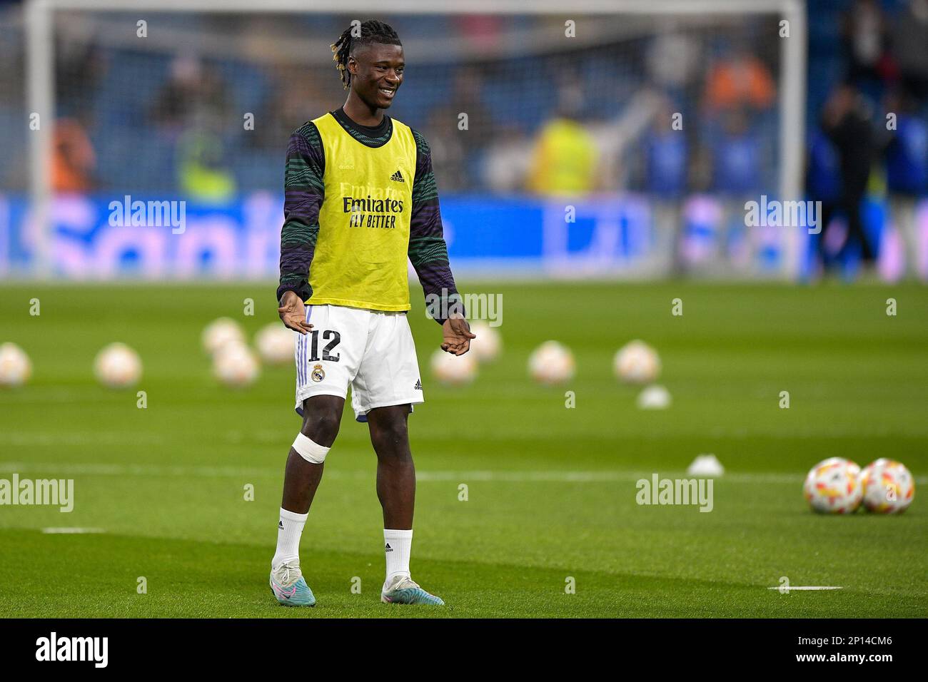 MADRID, SPAIN - MARCH 2: Eduardo Camavinga of Real Madrid prior to the Semi Final Leg One - Copa Del Rey match between Real Madrid CF and FC Barcelona at the Estadio Santiago Bernabeu on March 2, 2023 in Madrid, Spain (Photo by Pablo Morano/BSR Agency) Stock Photo