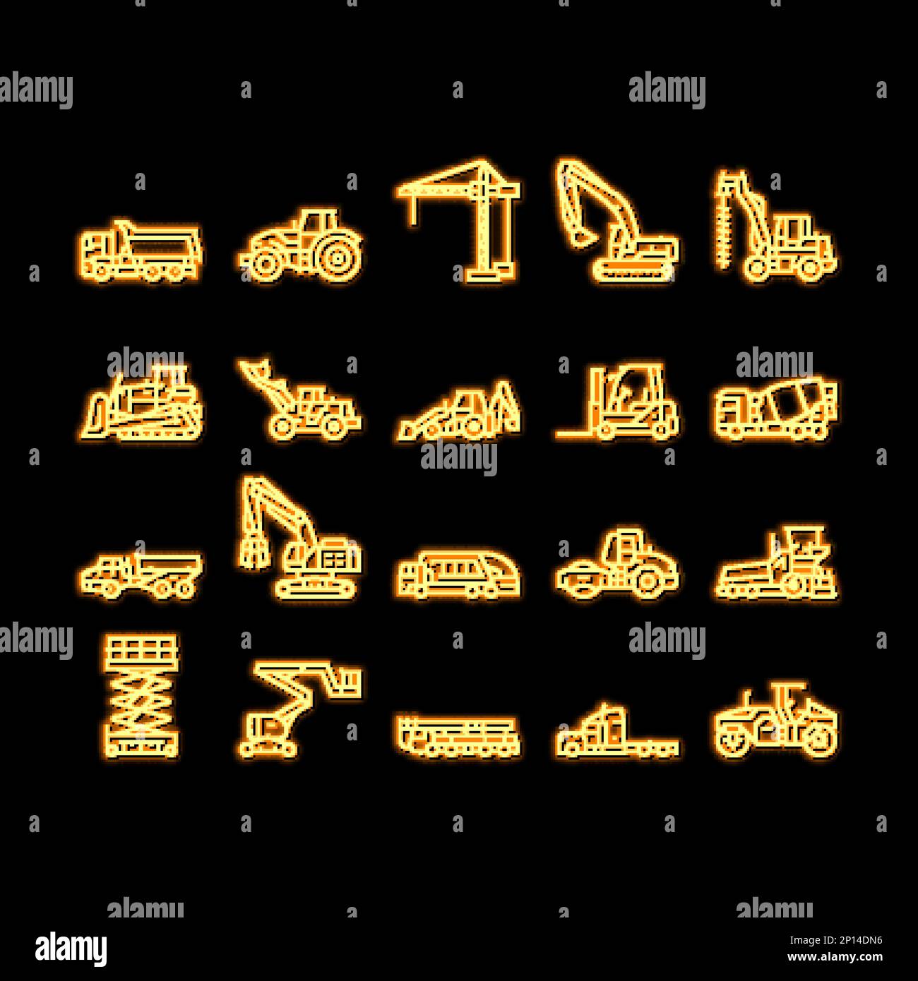 construction car vehicle tractor neon glow icon illustration Stock ...