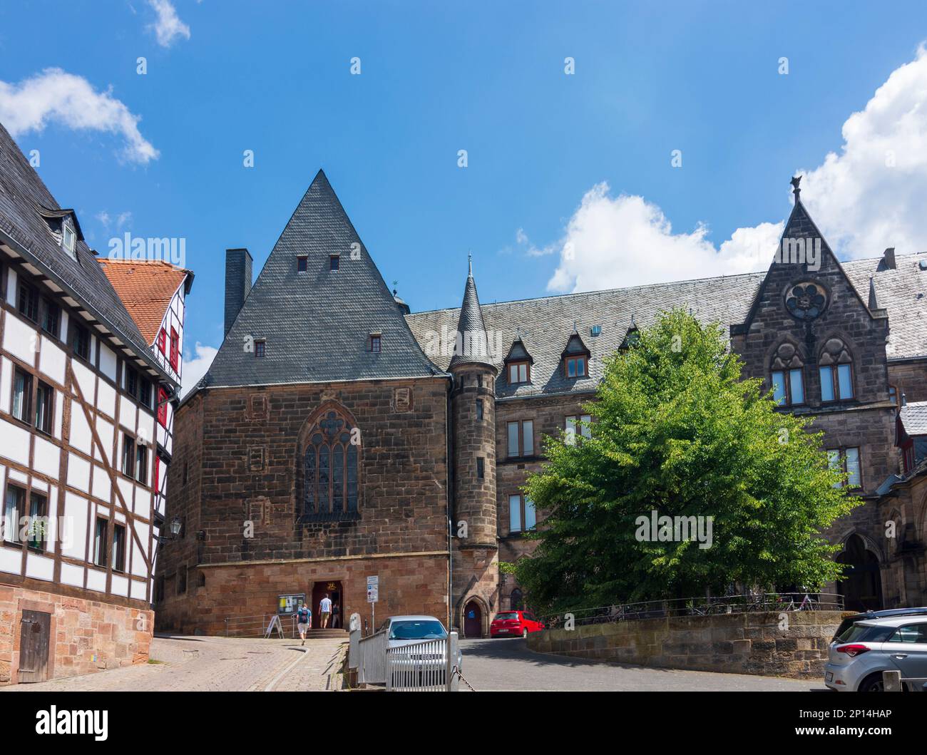 Marburg: Universitätskirche (University Church), Alte Universität (Old University) in Lahntal, Hessen, Hesse, Germany Stock Photo